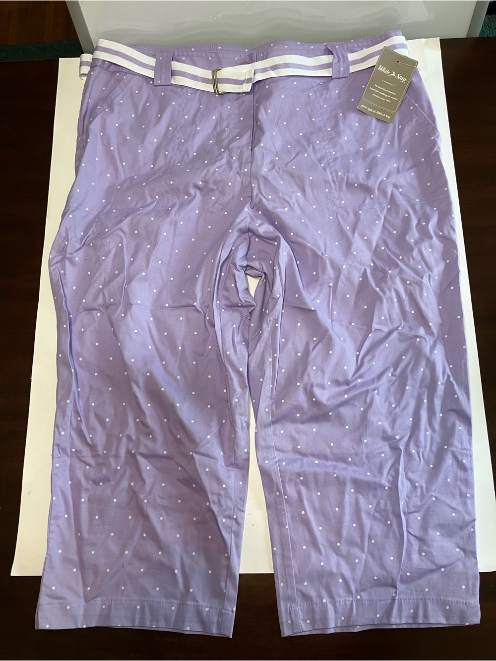 White Stag Women’s Belted Capris Size 14 Purple With White Dots NEW With Tags